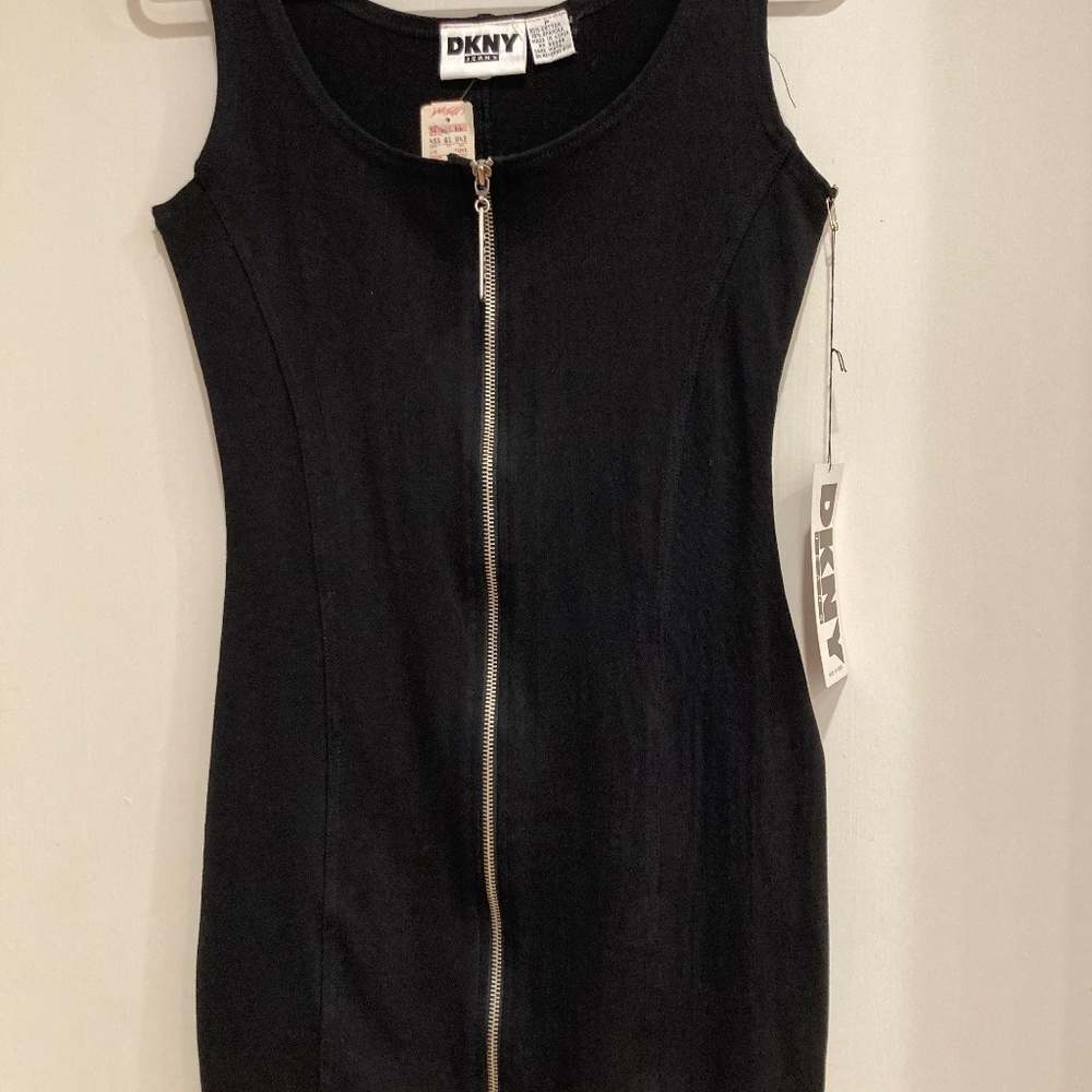 Vintage 1991 DKNY Jeans black  zip mini dress